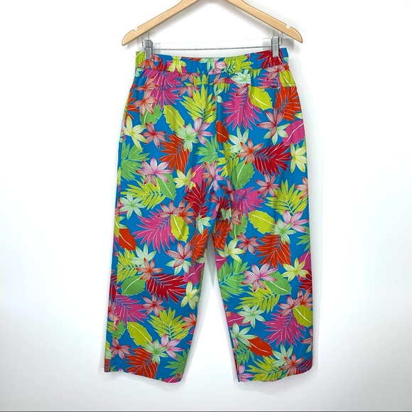 Sag Harbor Sport Vibrant Colorful Tropical Leaf Cropped Pants W/Stretch Size 12 - Picture 2 of 16